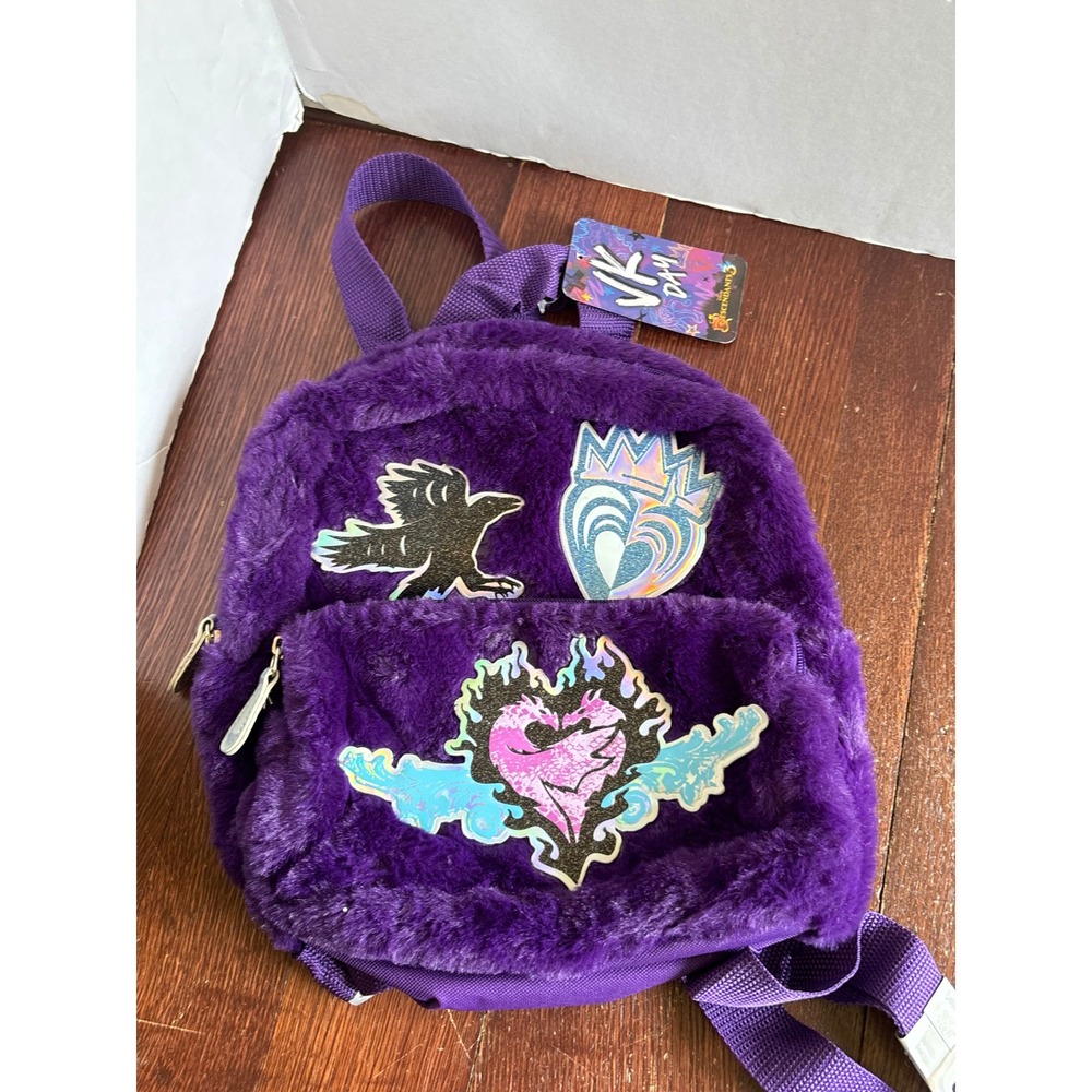 Disney Descendants 3 VK Day Purple Faux Fur Mini Backpack Mal Evie F19-314 NWT